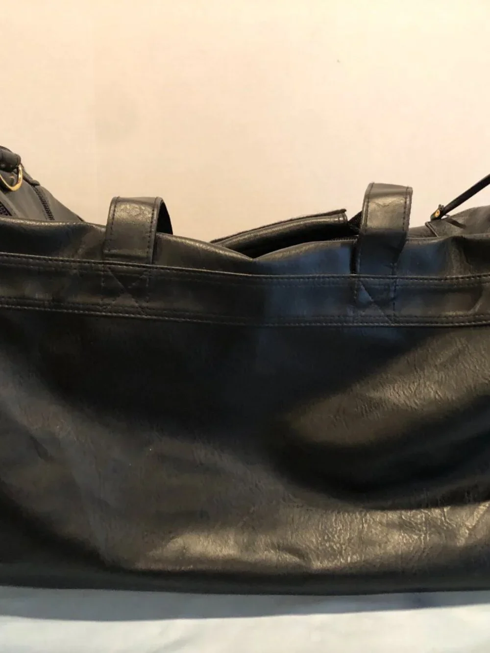 Porox Black Faux Leather Weekend Duffle Luggage Travel Bag #G4